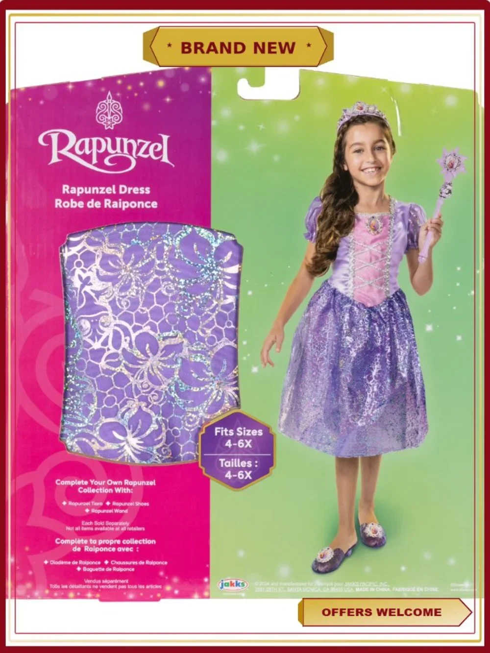 Disney Princess Rapunzel Play Dress Costume Pretend Play Child Size 4-6X
